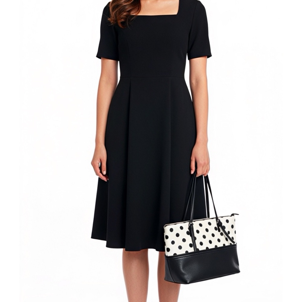 Tote Hand Bag Polka Dot Two‎ Toned Black & White Shoulder Bag PVC Adjust Strap
